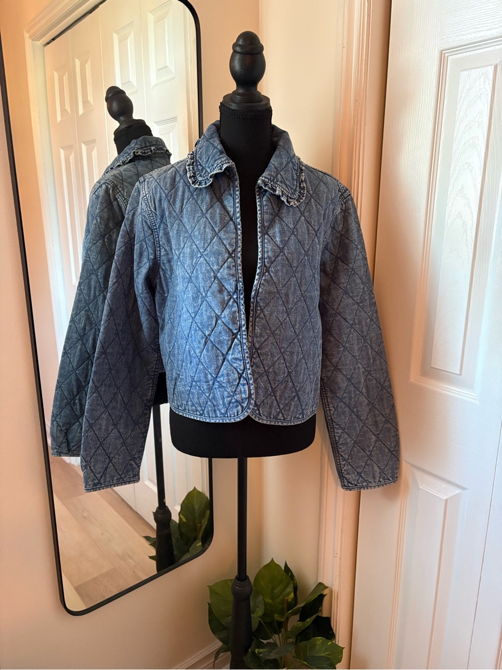 Divided Quilted Denim Jean Jacket in Faded Blue